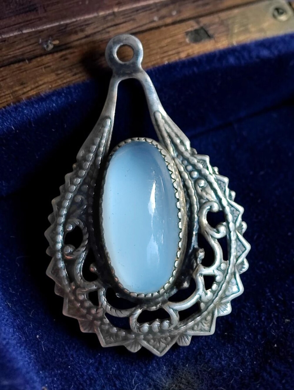 Antique Sterling Silver Moonstone Pendant